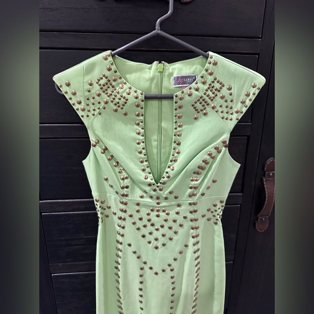 Lipsy Green Studded Mini Dress - Picture 4 of 5
